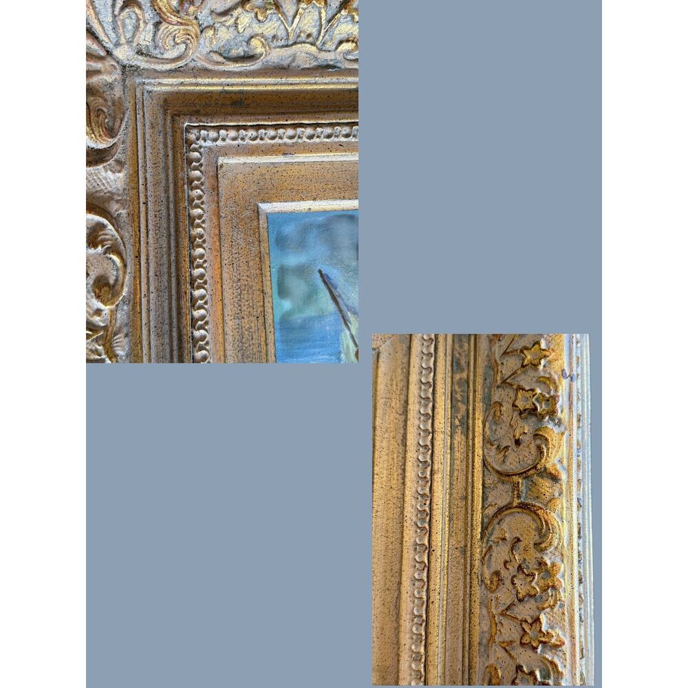 Vintage Coastal Oil Painting-Children-Sailboat-Ornate Gilt Wood Frame-Art-Beach - Picture 6 of 11